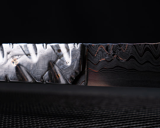 Half Face Blades X Grey Blades Giveaway-Baker Forge Firestorm Ladder CopperMai-Meteorite Bolster, Copper Dark Matter Carbon, Black G10, Copper Pin Striping, Dinosaur Bone Split, Mammoth Bone, Meteorite Rock Inlay