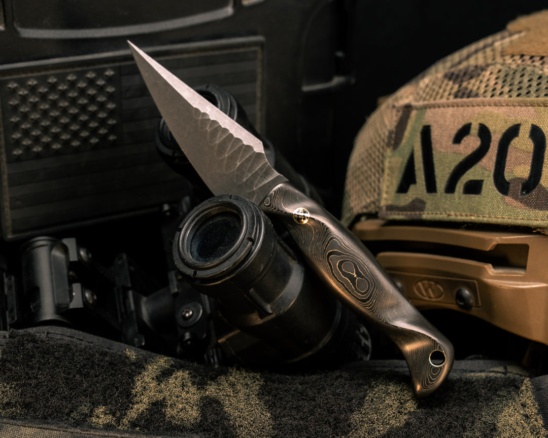 Gulo Gulo- Gold Camo Carbon, Mosaic Pins, Brass Lanyard Pin, Textured Grip