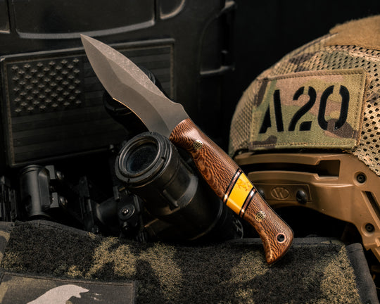 Extremis MK1- Pheasantwood, Black G10, Copper and Yellow Dino Bone Tru-stone Split, Mosaic Pins, Copper Lanyard Pin, Smooth Grip