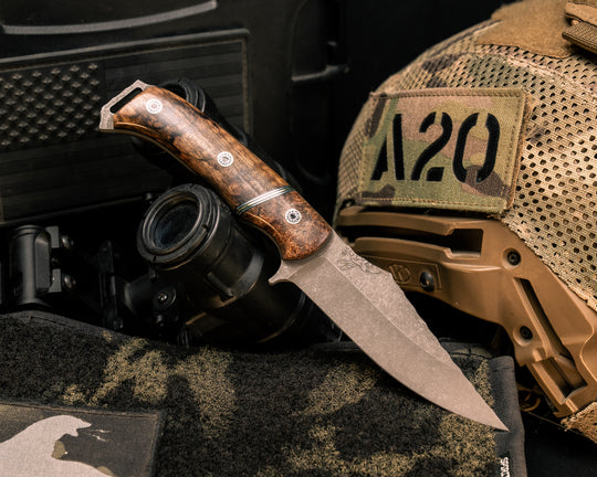 Tosahwi- Checehen Caribbean Rosewood, Black G10, Aluminum and Brass Split, Mountain Ash, Mosaic Pins, Smooth Grip