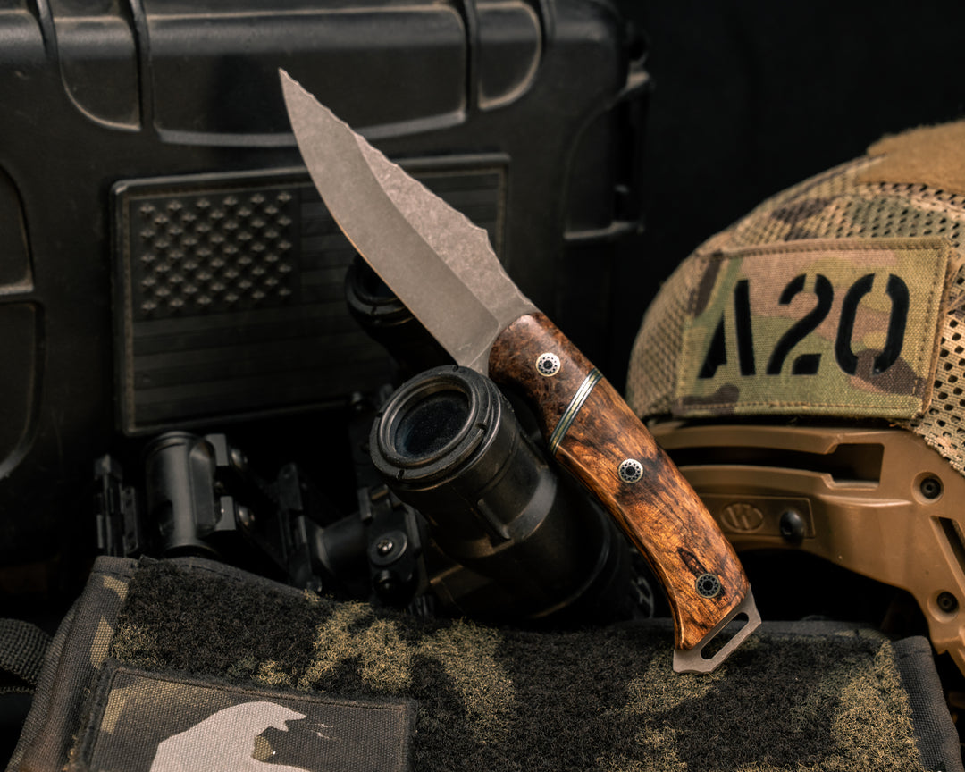 Tosahwi- Checehen Caribbean Rosewood, Black G10, Aluminum and Brass Split, Mountain Ash, Mosaic Pins, Smooth Grip