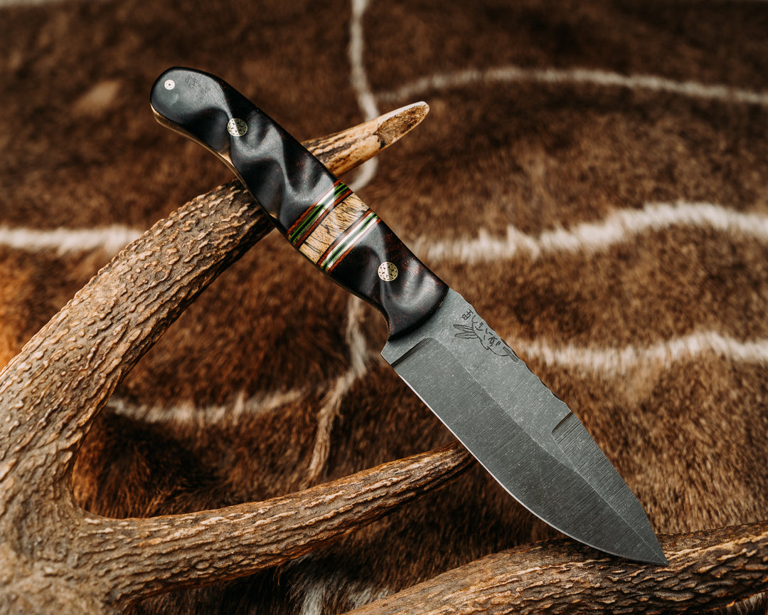 Hog Hunt - Desert Ironwood, Natural Canvas Micarta, Brass, Acid Green G10 and Black G10 Pin Striping, Spalted Maple Split, Mosaic Pins, Brass Lanyard Pin, Textured Grip