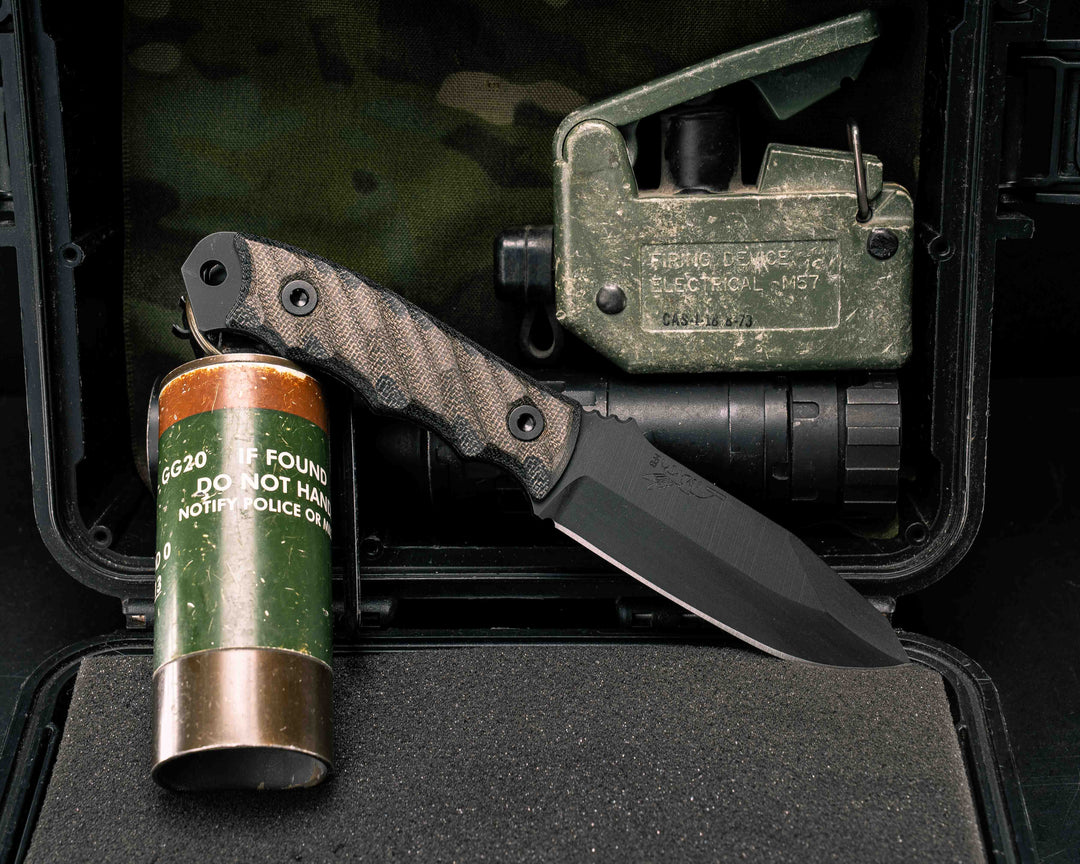 Disaster Jr - OD Green / Black Canvas Micarta, Armor Black Cerakote, Allen Bolts, Textured Grip