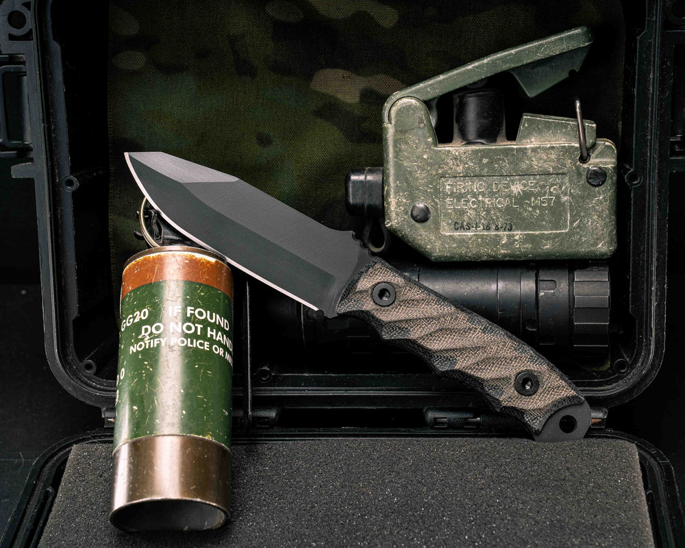 Disaster Jr - OD Green / Black Canvas Micarta, Armor Black Cerakote, Allen Bolts, Textured Grip