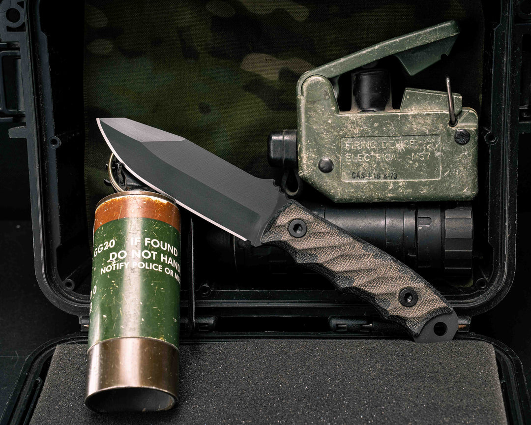 Disaster Jr - OD Green / Black Canvas Micarta, Armor Black Cerakote, Allen Bolts, Textured Grip