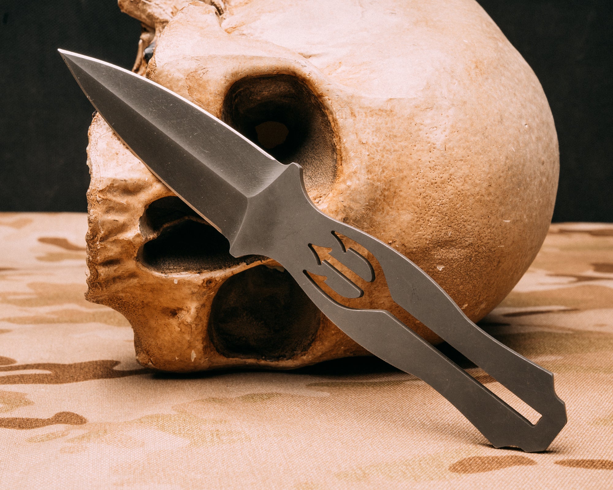 Trident dagger- Acid etch and rock wash finish