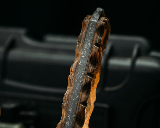 Hog Hunt- WWII German Oak Leaf Autumn Camouflage Micarta, Brown Micarta Pins, Textured Grip