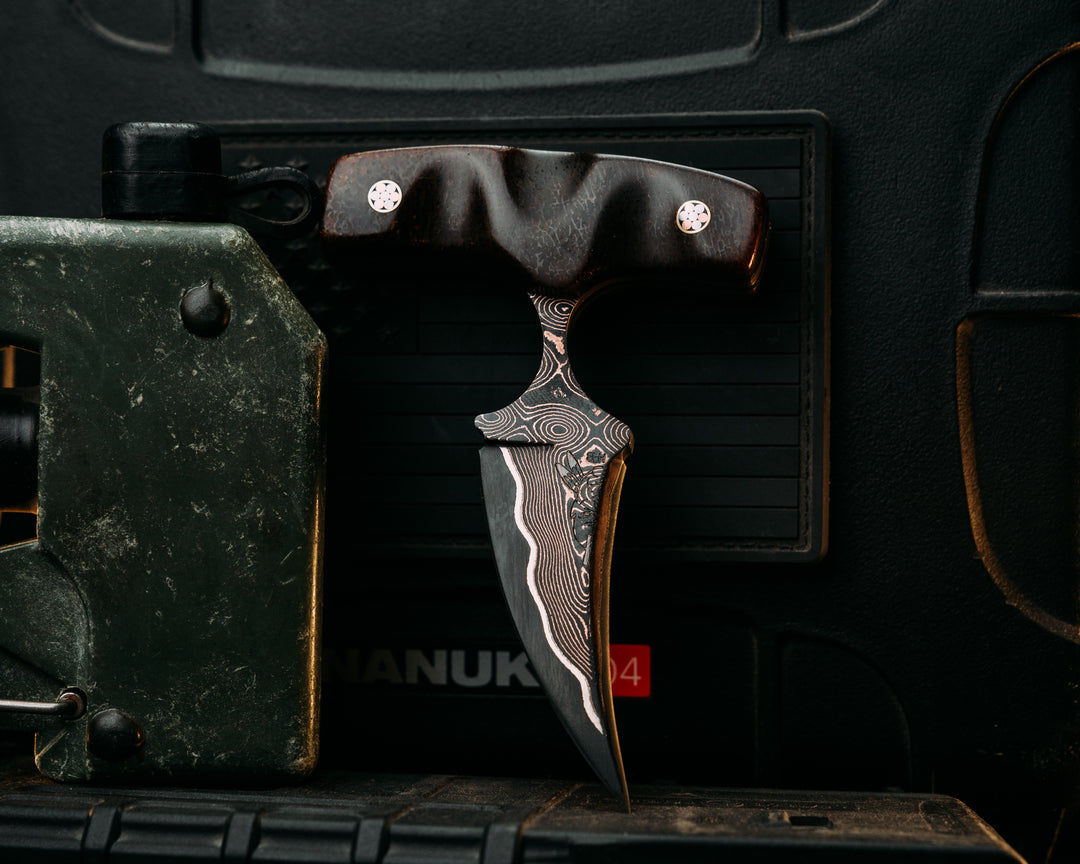 K9 Push Blade- Baker Forge Raindrop CopperMai- Mammoth Bone, Mosaic Pins, Textured Grip