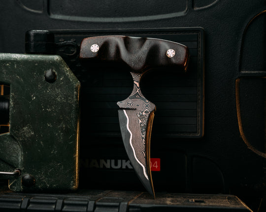 K9 Push Blade- Baker Forge Raindrop CopperMai- Mammoth Bone, Mosaic Pins, Textured Grip