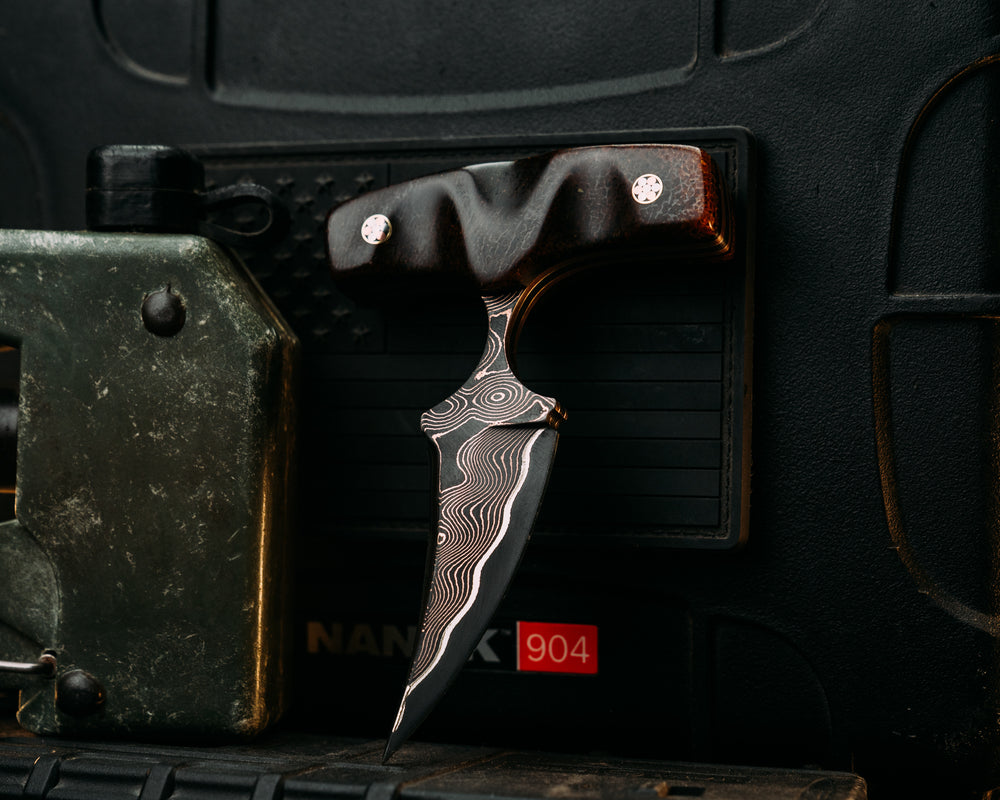 K9 Push Blade- Baker Forge Raindrop CopperMai- Mammoth Bone, Mosaic Pins, Textured Grip
