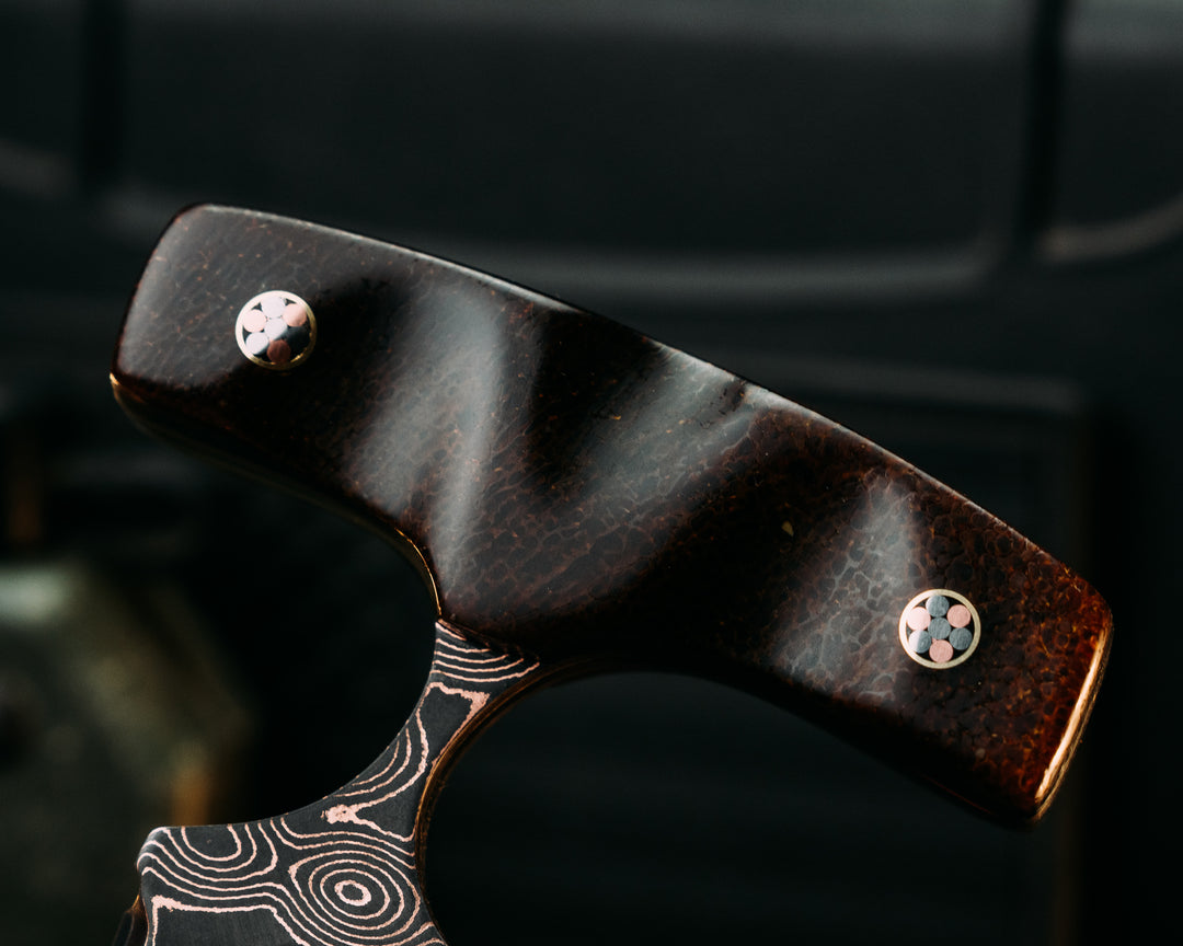 K9 Push Blade- Baker Forge Raindrop CopperMai- Mammoth Bone, Mosaic Pins, Textured Grip