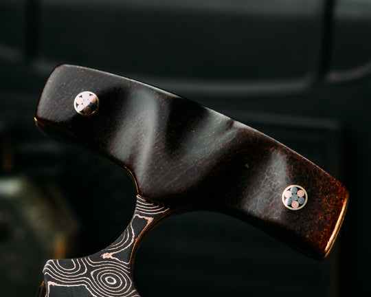 K9 Push Blade- Baker Forge Raindrop CopperMai- Mammoth Bone, Mosaic Pins, Textured Grip