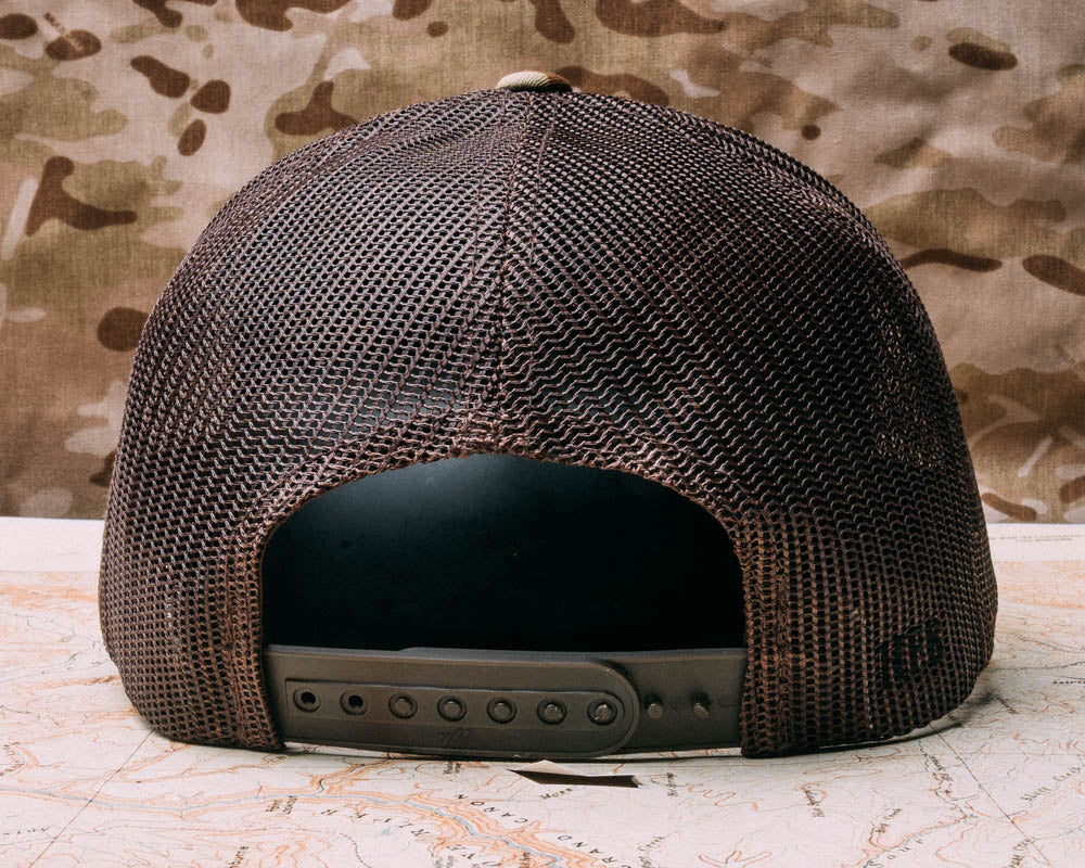Arid camo mesh snap back, American flag patch