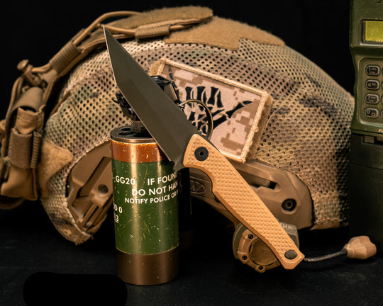 SHAW SHIV x HFB- Coyote Tan G10, OD Green Cerakote, Black Allen Bolts, Knurling Grip