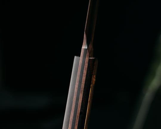 OSS Spike- Baker Forge Random Pattern Damascus- Desert Ironwood, Copper Patriot Mosaic Pins, Smooth Grip