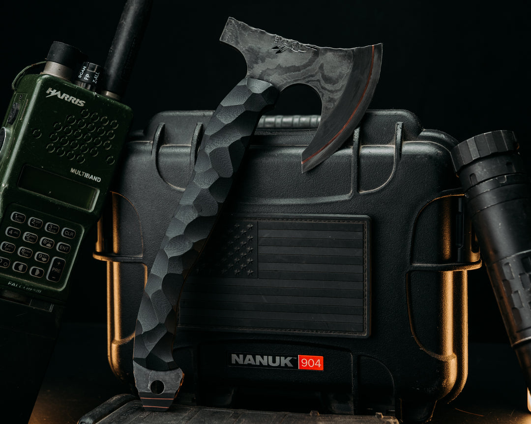Mini Viking Hawk- Baker Forge DarkMai CuShim- Black G10, Carbon Pins, Chaos Grip
