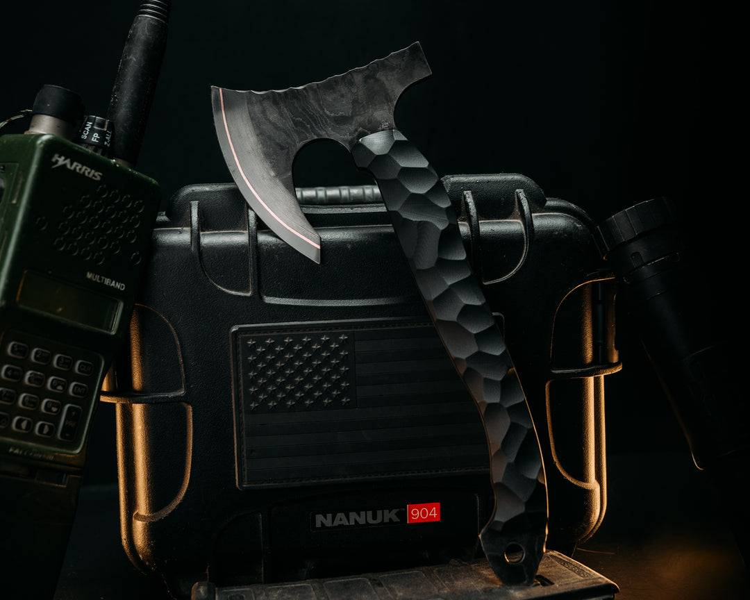 Mini Viking Hawk- Baker Forge DarkMai CuShim- Black G10, Carbon Pins, Chaos Grip