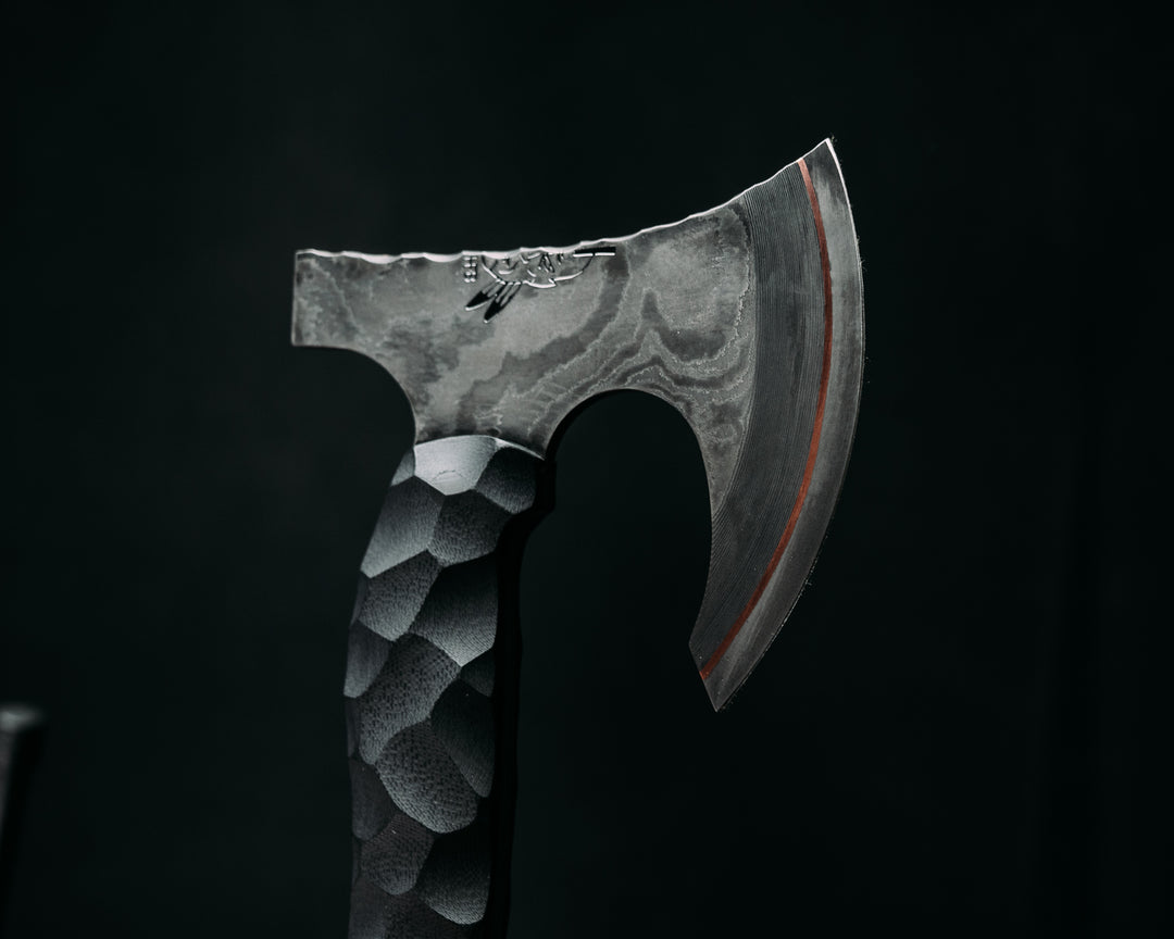 Mini Viking Hawk- Baker Forge DarkMai CuShim- Black G10, Carbon Pins, Chaos Grip
