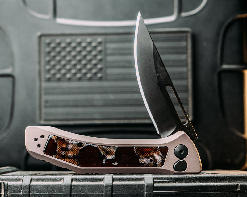 Kwaiken Folder custom - Raffir Alume Moon Composite Brown, Anodized Grey Handle, Black Nitride Blade, Smooth Grip, Deep Carry Pocket Clip
