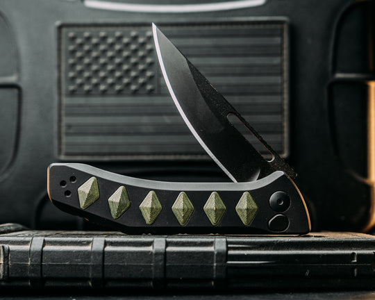 Kwaiken Folder custom - Money Camo Quartz, Anodized Black Handle, Black Nitride Blade, Textured Grip, Deep Carry Pocket Clip