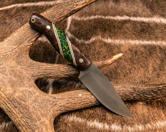 Crow Jr- Redwood Burl, Black G10, Brass, White G10 Pin Striping, Arizona Jade Tru-stone Split, Brass Pins, Brass Lanyard Pins, Smooth Grip