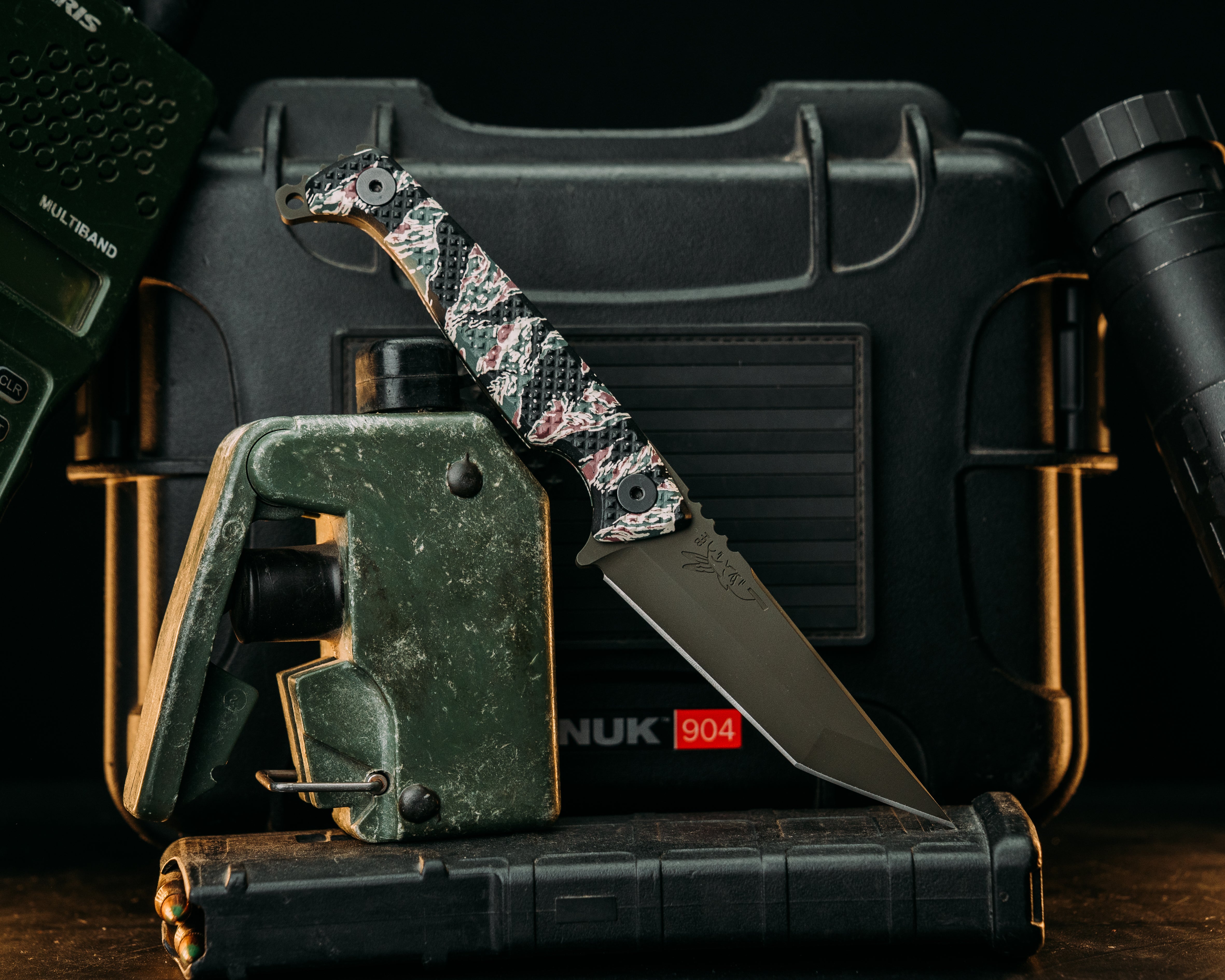 SHAW SHIV x HFB - Vietnam Tiger Stripe Hydro Dripped G10, OD Green