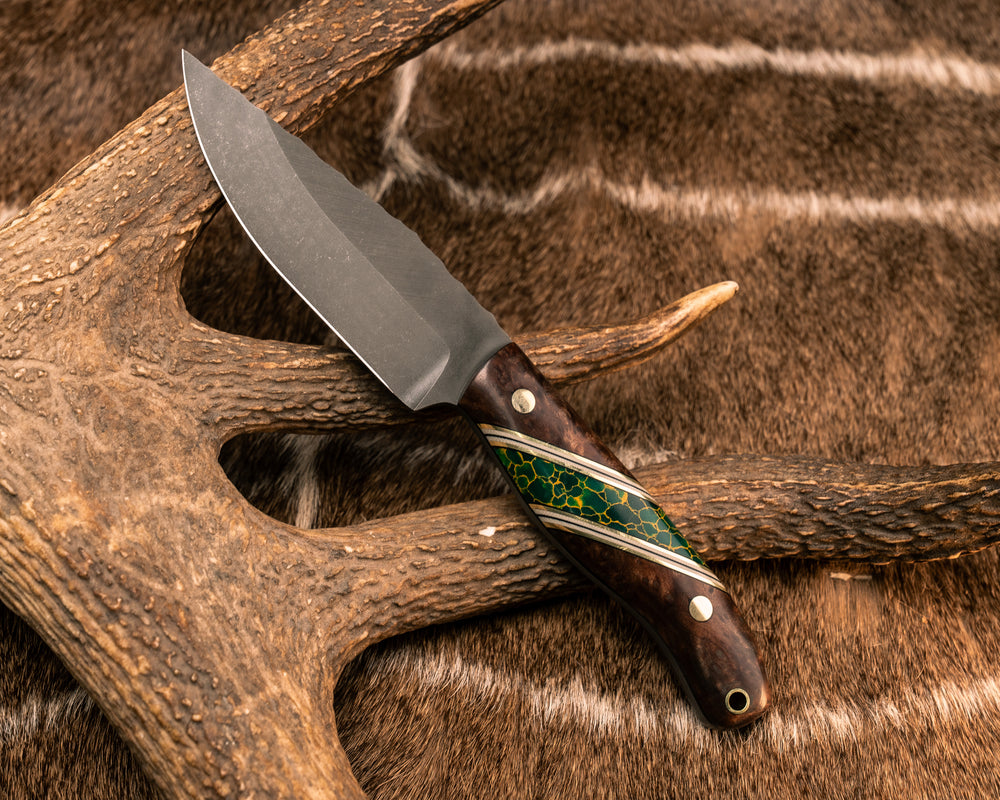 Crow Jr- Redwood Burl, Black G10, Brass, White G10 Pin Striping, Arizona Jade Tru-stone Split, Brass Pins, Brass Lanyard Pins, Smooth Grip