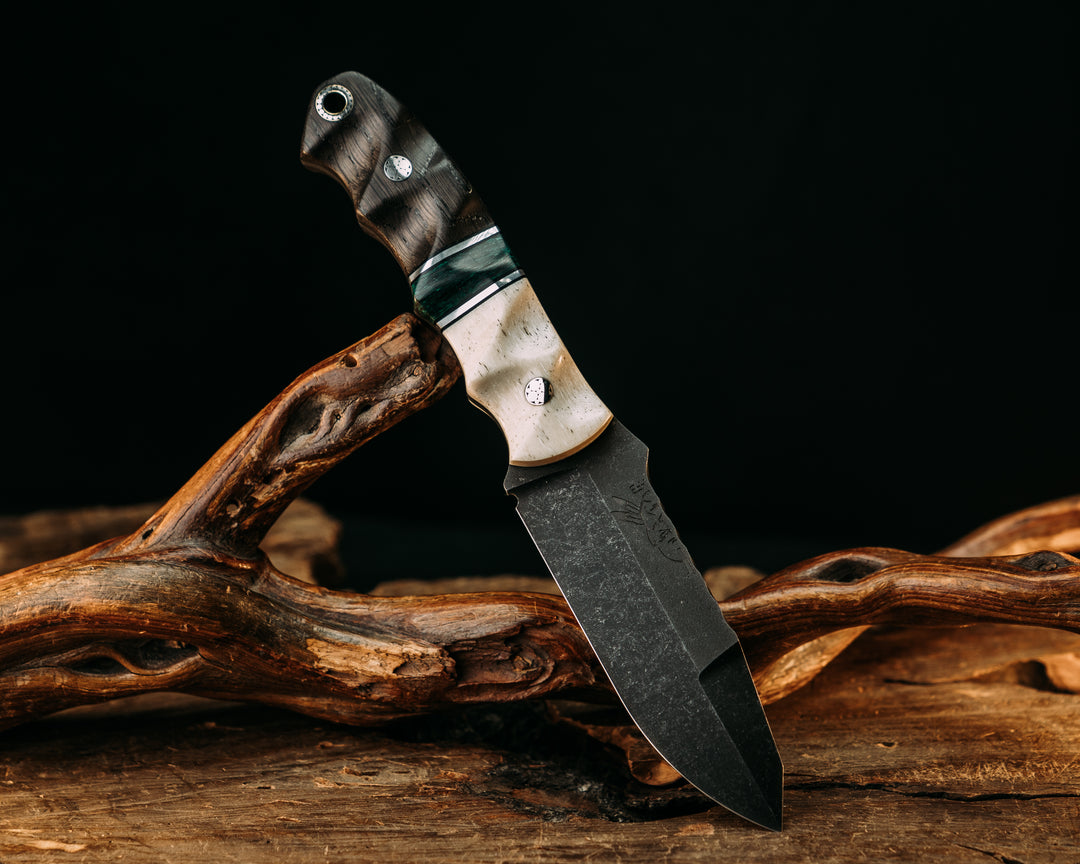 Disaster Jr Gen 3 - Giraffe Bone, Black G10 & Aluminum Pin Striping, Carbon Fiber Split, Ancient Bog Oak, Mosaic Pins, Mosaic Lanyard Pin, Textured Grip