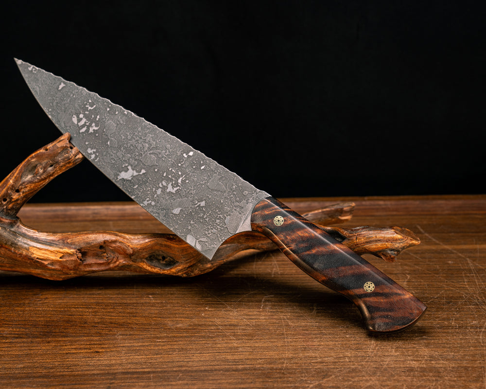 Chef Blade- Hawaiian Curly Koa, Mosaic Pins, Smooth Grip