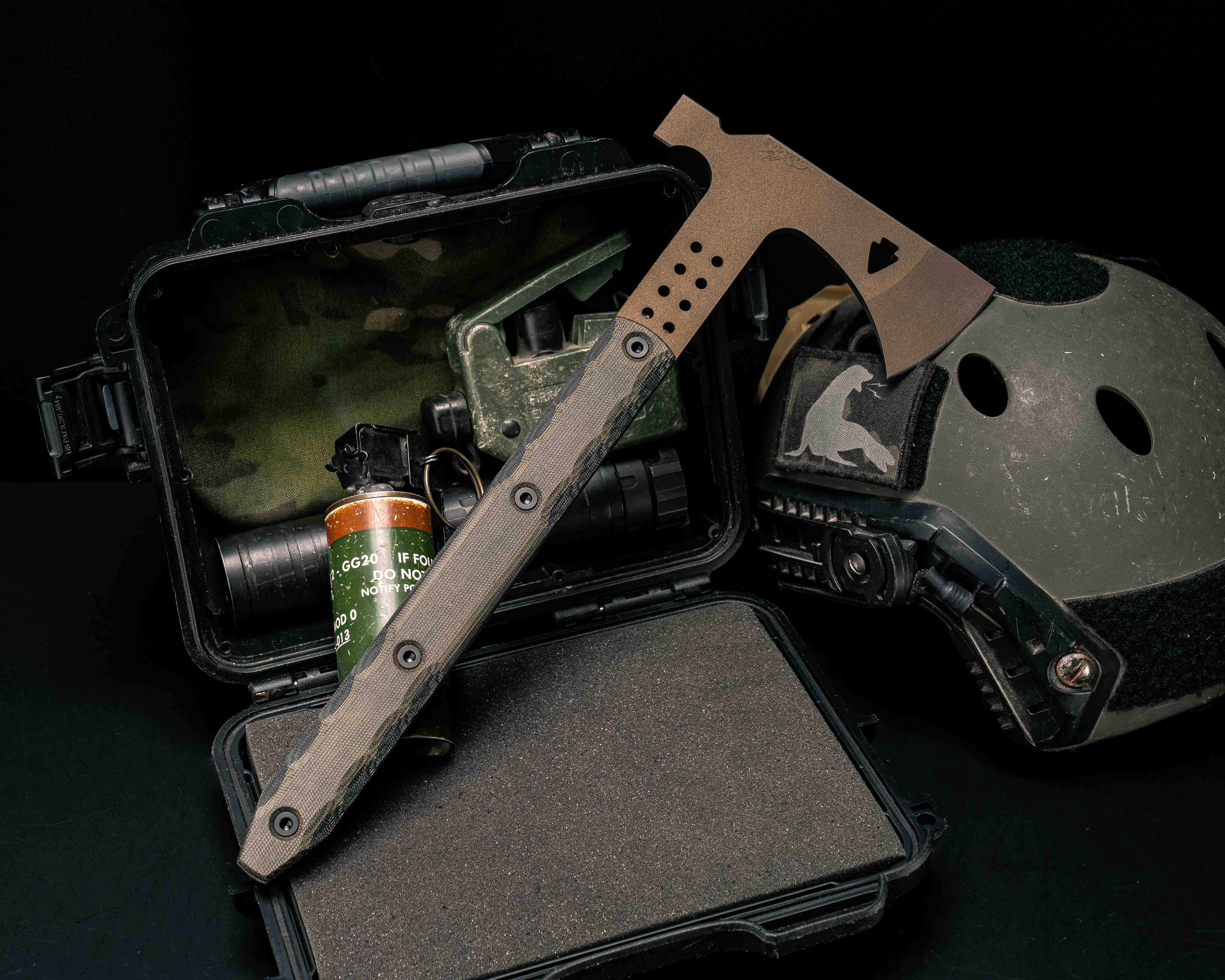 Arrowhead Hawk- OD Green and Black Canvas Micarta, Midnight Bronze