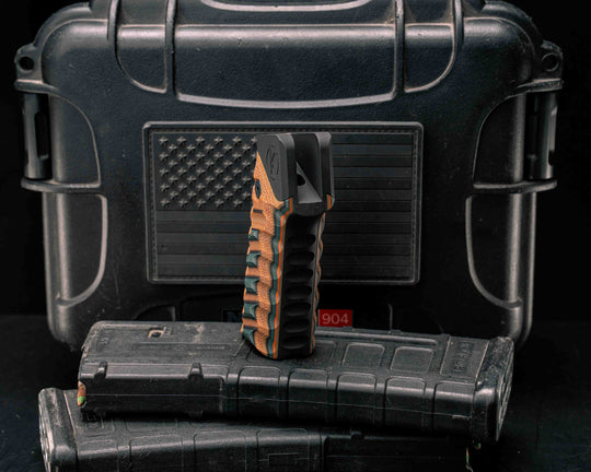 HFB x Kinetic AR Grip System - Layered Forest Green G10, Black G10, Natural Canvas Micarta, Black G10, Forest Green G10, Orange G10 and Coyote G10, Black Anodization, Snake Grip