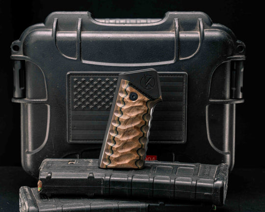 HFB x Kinetic AR Grip System - Layered Maple, Black G10, OD Green G10, Coyote G10 and Earth G10, Black Anodization, Snake Grip.