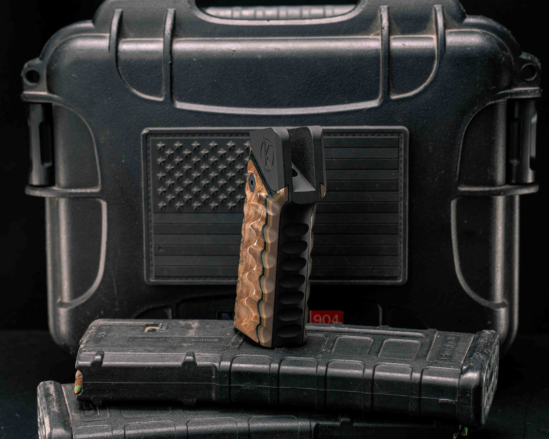 HFB x Kinetic AR Grip System - Layered Maple, Black G10, OD Green G10, Coyote G10 and Earth G10, Black Anodization, Snake Grip.