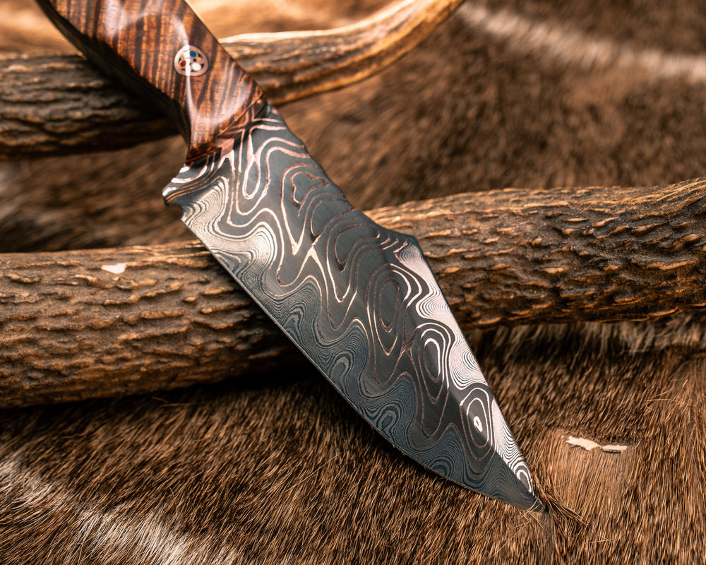 Widow Maker JR- Baker ForgeChevron CopperMai- Hawaiian Curly Koa, Patriot Mosaic Pins, Copper Lanyard Pin, Textured Grip