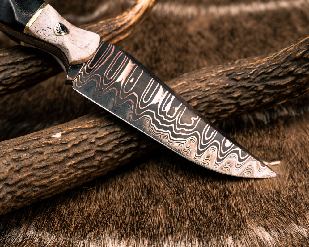 Crow Pre-Jay- Baker Forge Ladder Pattern CopperMai- CO Elk Antler, Brass and Ebony wood Split, Mosaic Pins, 1/8" Brass Pin, Textured Grip