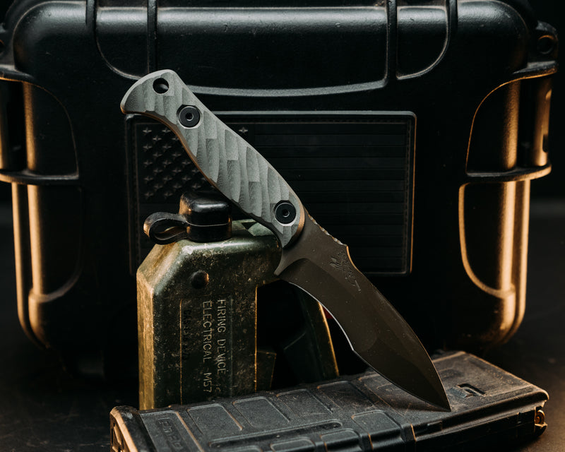 Extremis MK1 - Grey G10, OD Green Cerakote, Allen Bolts, Hollow Lanyard Hole, Textured Grip