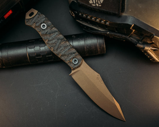 Field Knife - Black Canvas Micarta, Midnight Bronze Cerakote, Allen Bolts, Chaos Grip