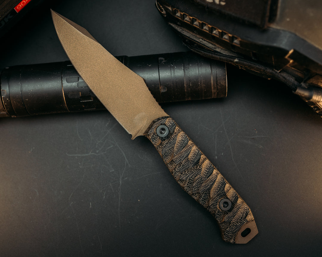 Field Knife - Black Canvas Micarta, Midnight Bronze Cerakote, Allen Bolts, Chaos Grip