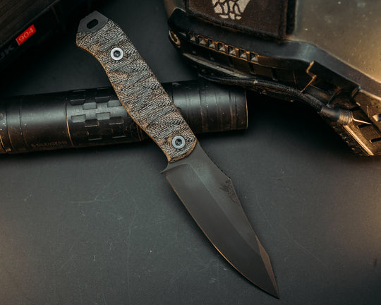 Field Knife - Black Canvas Micarta, Armor Black Cerakote, Allen Bolts, Chaos Grip