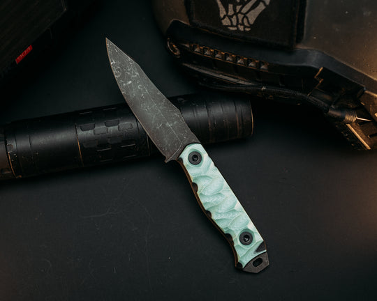 Field Knife Jr- Tiffany Blue and Black G10, Allen Bolts, Chaos Grip