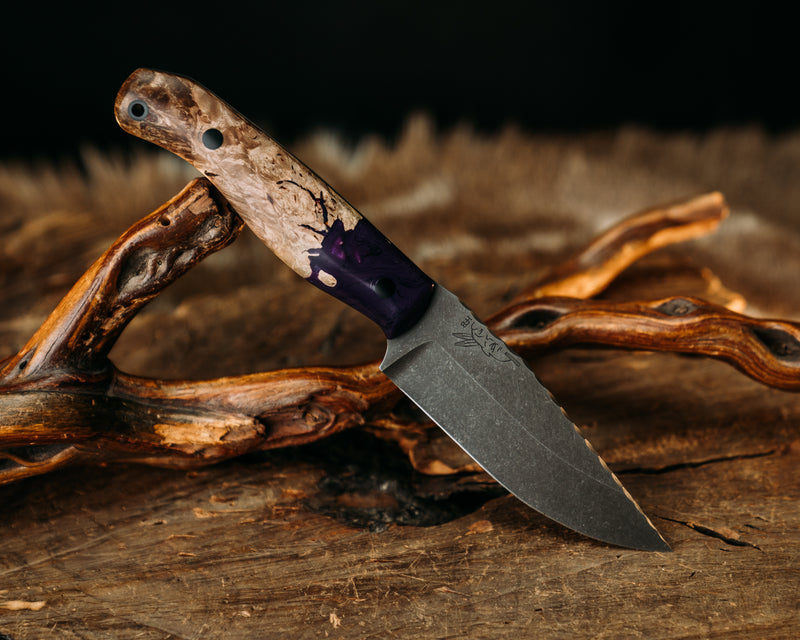 Crow Jr - Purple Resin Maple Burl, CF Pins, CF Lanyard Pin, Smooth Grip.