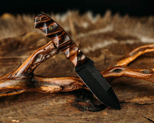 Disaster Jr Gen 3 - Hawaiian Curly Koa, Mosaic Pins, Brass Lanyard Pin, Textured Grip.