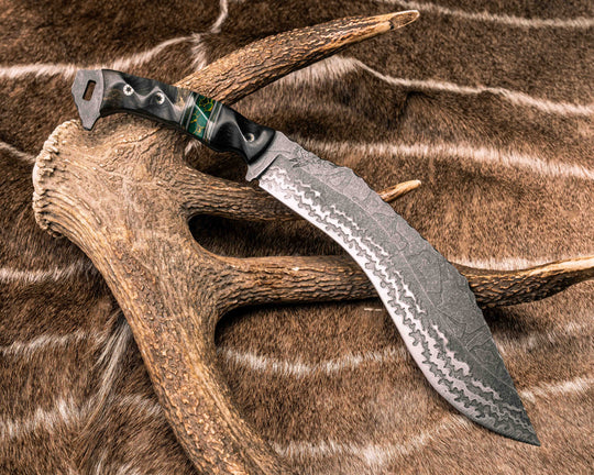 Kukri- African Blackwood, Black G10, Grey G10, Forest Green G10 and Brass Pin Striping, Arizona Jade Tru-stone Split, Buckeye, Mosaic Pins, Textured Grip