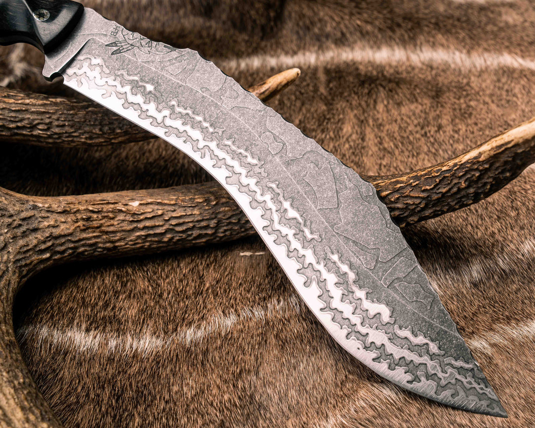 Kukri- African Blackwood, Black G10, Grey G10, Forest Green G10 and Brass Pin Striping, Arizona Jade Tru-stone Split, Buckeye, Mosaic Pins, Textured Grip
