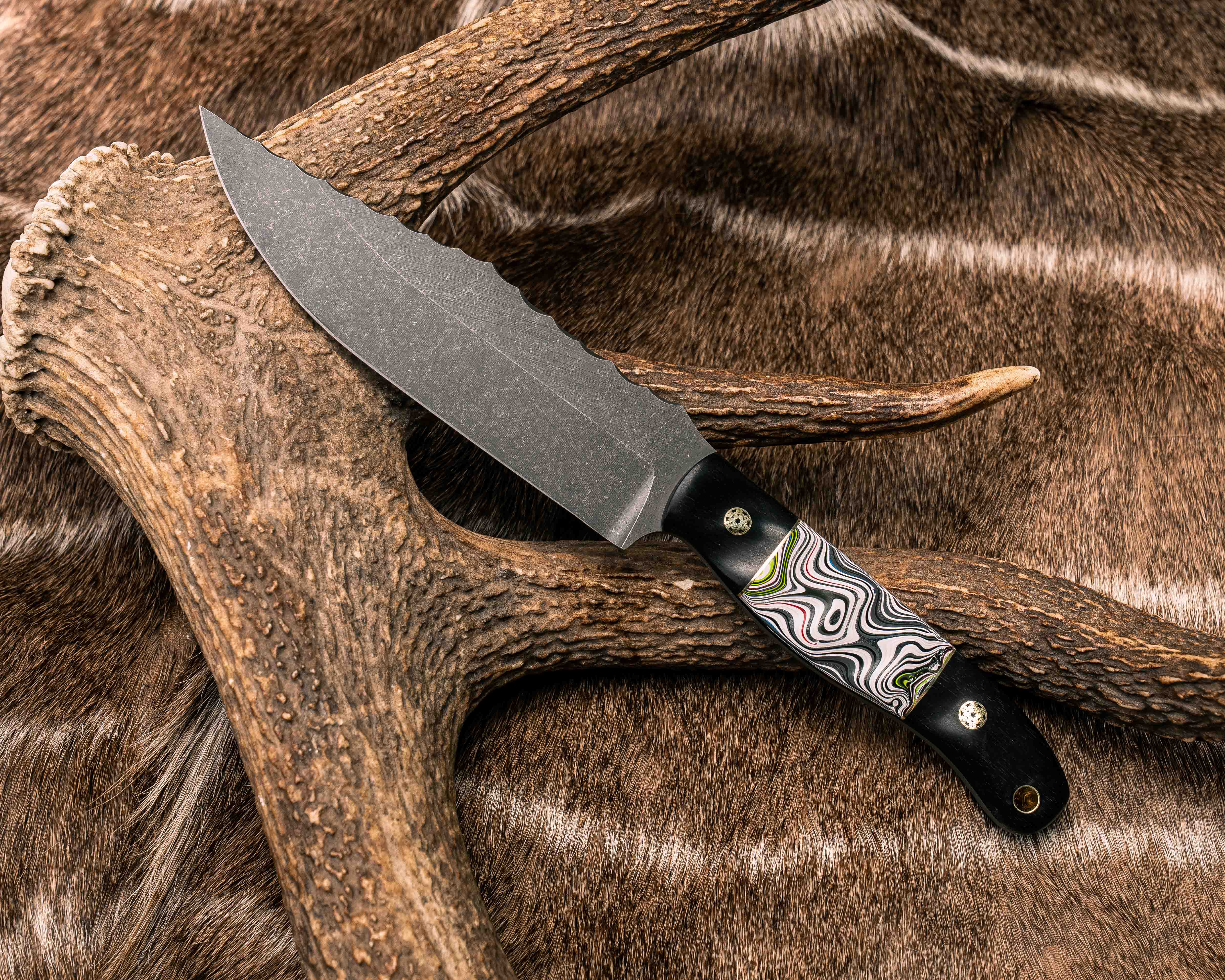 Crow Scout- African Blackwood, Brass and Fordite Split, Mosaic
