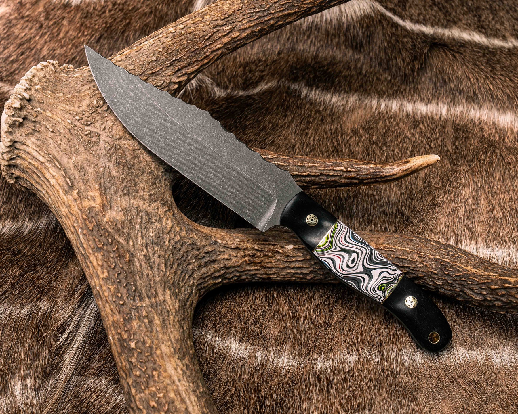 Crow Scout- African Blackwood, Brass and Fordite Split, Mosaic