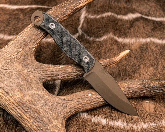 Crow Jr - Black Canvas Micarta, Midnight Bronze Cerakote, Ti Torx Bolts, Textured Grip