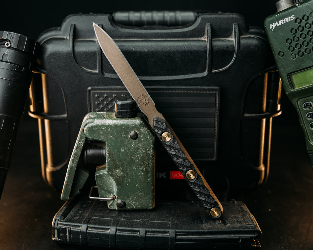 OSS Spike -  Black Dunes Carbon, Midnight Bronze Cerakote, Brass Allen Bolts, Textured Grip