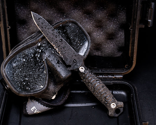 Dive Knife- Black Canvas Micarta, Armor Black Cerakote, Ti Torx Bolts, Textured Grip