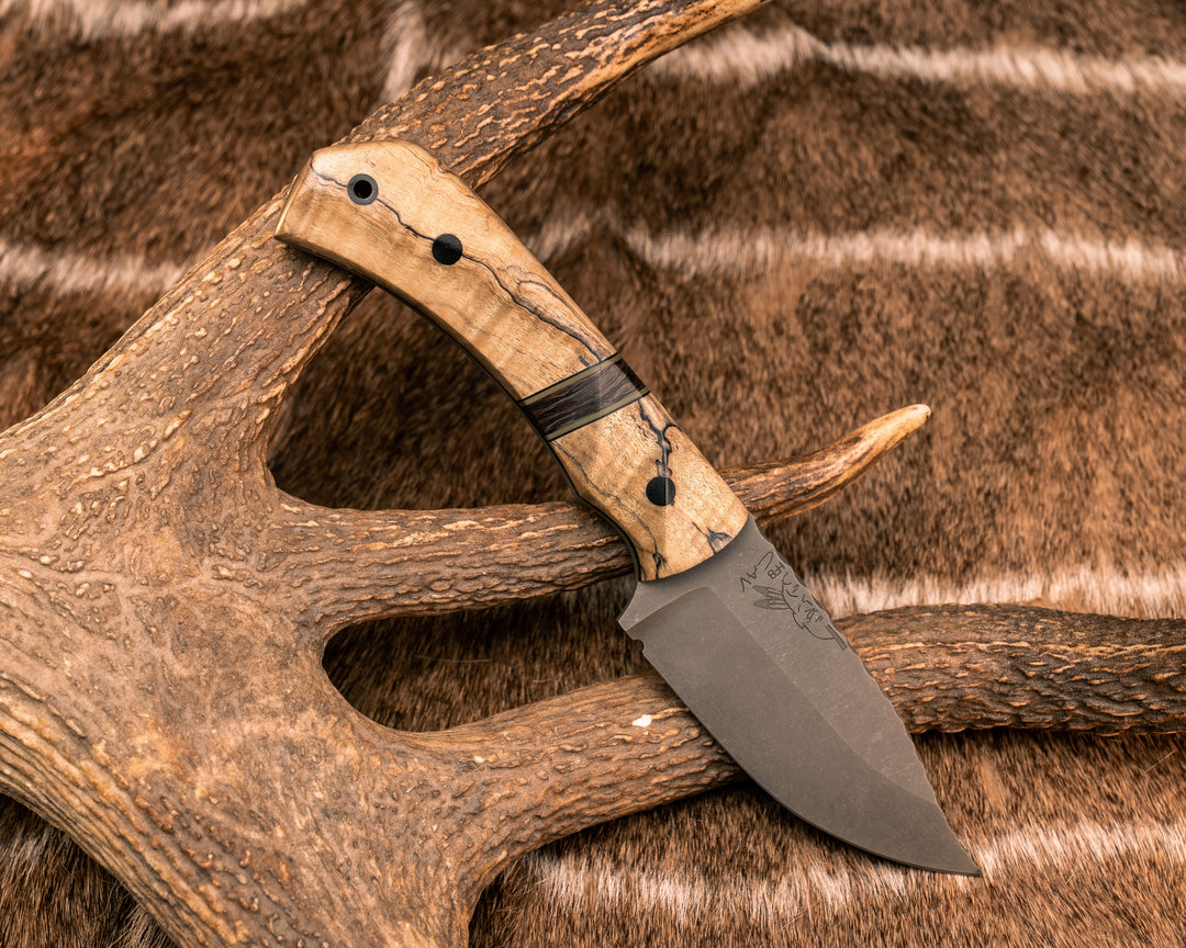 Modified Cavner- Spalted Curly Maple, Black G10 and OD Green G10 Pin Striping, Copper Dark Matter Carbon Split, CF Pins, CF Lanyard Pin, Textued Grip